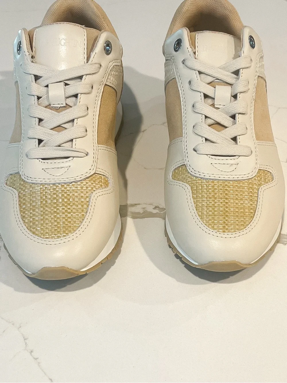 J. McLaughlin Emerson Rattan Leather Suede Tan and Beige Sneakers Womens Sz 7 M